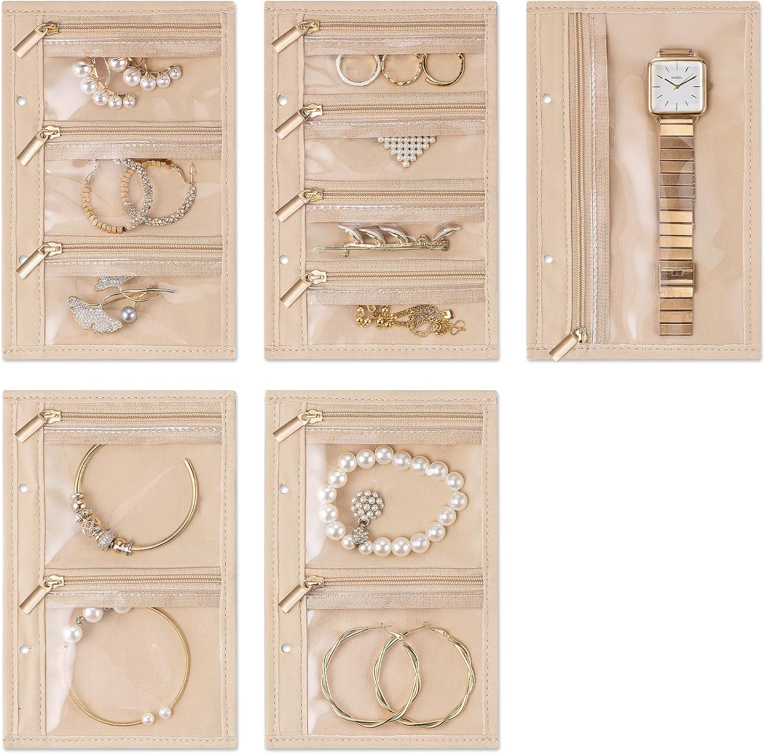 Vlando Teacher Gifts for Women,Travel Jewelry Organizer Case,Jewelry Storage Book Ring Binder with Clear Zipper Velvet Jewelry Pouches Bags for Rings,Necklace,Earrings-Cream White