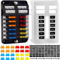 Bloque de fusibles, portafusibles de 12 V con indicador LED y cubierta impermeable, panel Cyrico de 12 circuitos con bus negativo para vehículos de 12 V/24 V (automóviles, camiones, barcos, vehículos recreativos, remolques), 24 insertos de cuchilla.