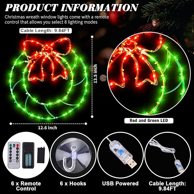 Glooglitter 4 Siluetas Navideñas LED para Ventana – 80 LEDs, 8 Modos, Control Remoto y USB