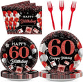 gisgfim 96 Piezas Platos y Servilletas de Cumpleaños 60 Años Suministros para Fiesta Cumpleaños 60 Años Conjunto de Vajilla para Fiesta Platos de Cena y Postre Rojo Negro Decoraciones de Cumpleaños 60