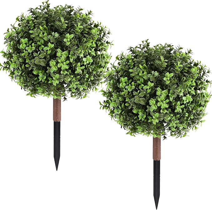 Paquete de 2 Plantas Artificiales de Boj Topiario 18 Pulgadas – Resistentes a Rayos UV para Interior y Exterior