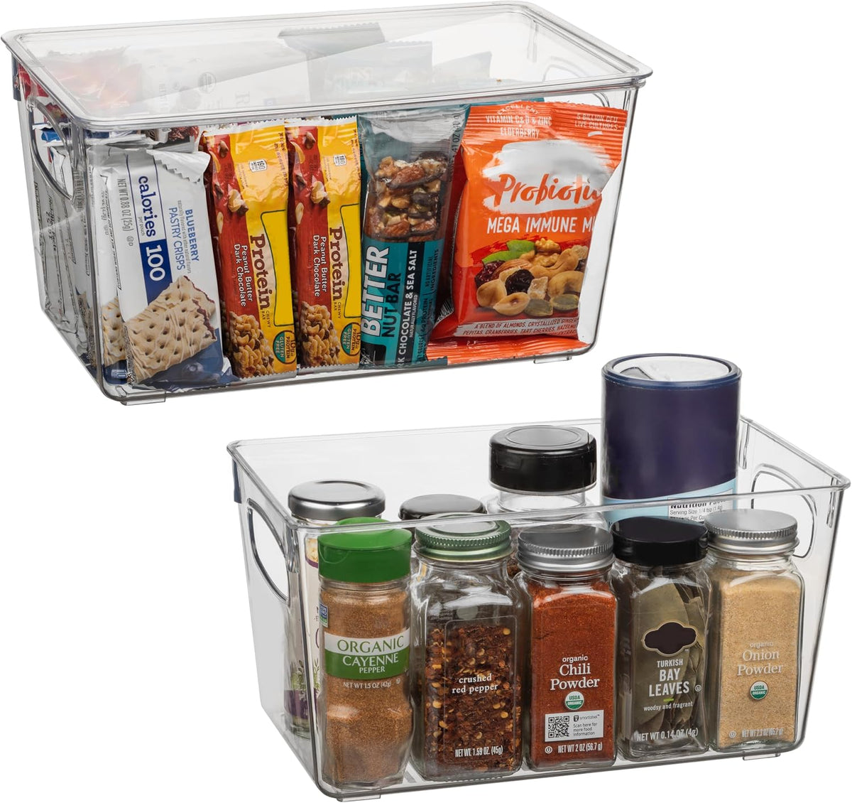 Organizadores y contenedores de almacenamiento de plástico CLEARSPACE con tapas: perfectos para la organización o el almacenamiento en la cocina. Organizadores para el refrigerador
