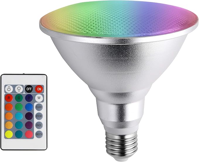Foco LED RGB DUDU 20W PAR38 E27 – 16 Colores con Control Remoto IR, Memoria de Color, Reflector Impermeable para Interior y Exterior
