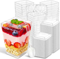 Ginkgo 100 juegos (300 piezas) de vasos para postre de 142 ml con tapas y cucharas, vasos de plástico transparente para parfait, vasos desechables para aperitivos para pudín, gelatina, mousse, helado, artículos para fiestas y catering.