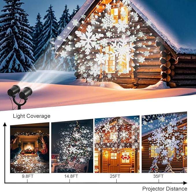 Lámpara proyector de copo de nieve de doble cabeza mejorada, luz de copo de nieve giratoria impermeable IP65, para decoración de Navidad en interiores y exteriores, día festivo, decoración