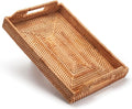 Bandeja de Ratán para Servir con Asas, Bandeja Rectangular