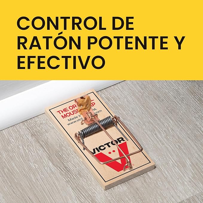 Trampas para ratones Victor M150-12, pedal de metal, madera FSC de origen sostenible, trampas para ratones de madera - Paquete de 12