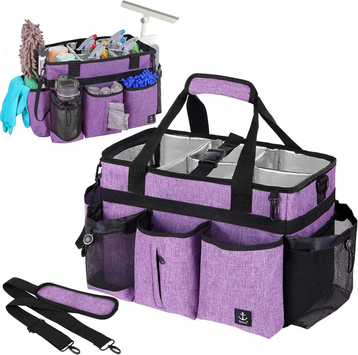 Bolsa Organizadora de Limpieza Grande Timoxi – Tablero Integrado, Divisor Desmontable y Correa Ajustable | Para Limpiadores Profesionales