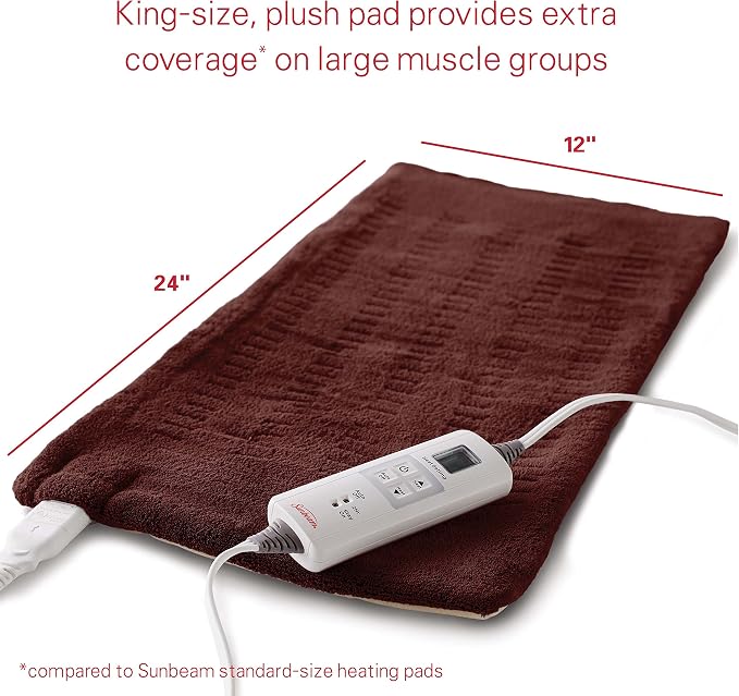 Almohadilla Térmica XL Sunbeam para Espalda, Cuello y Hombros — 12x24'', 6 Niveles de Calor, Apagado Automático, Lavable — Bordoó