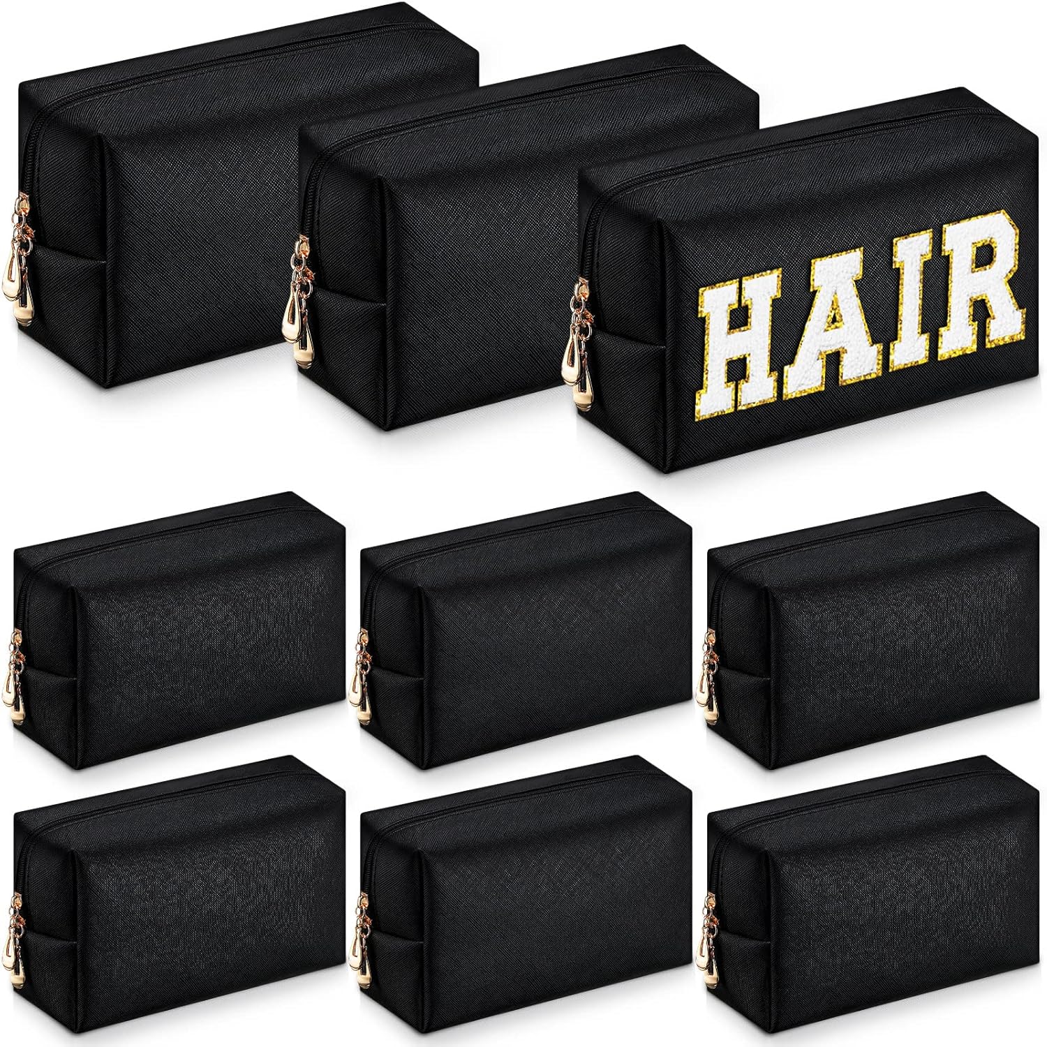 Set 9 Neceseres de Maquillaje Sanwuta – Cuero PU Impermeable, Doble Cierre, Color Negro