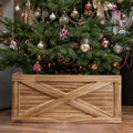 Christmas Tree Collar Box - 17" Brown Wooden Tree Stand Cover - Tree Skirt Box for 3-6ft Christmas Trees - Easy Assembly Holiday Decoration