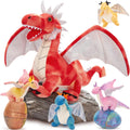 MaoGoLan - Juego de 7 peluches de dragón para niños, 22 pulgadas, con 4 crías y 2 huevos en la barriga de mamá, dinosaurio de peluche, regalo de Pascua para cumpleaños de niño y niña, decoración para baby shower 