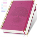 Cuaderno espiral, cuaderno con renglones universitarios, 21,5 x 28 cm, 300 páginas, diarios de cuero para escribir, cuadernos de tapa dura A4 para el trabajo o la escuela, 24 pestañas, diario grande con relieve para hombres y mujeres, rosa.