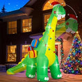 Dinosaurio Inflable Navideño Calmbee 12 Pies – Cabeza Móvil, Luces LED Integradas, Decoración Exterior para Jardín (Verde)