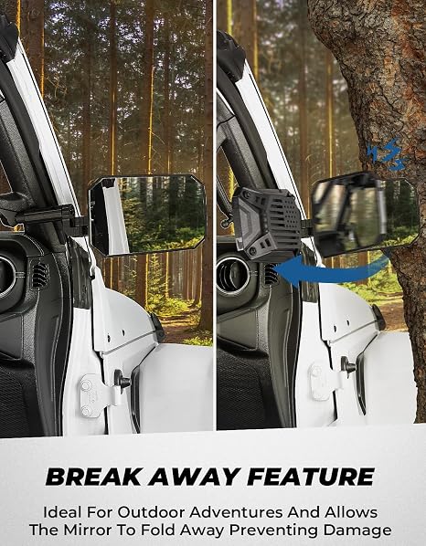 JOYTUTUS Espejos Laterales Sin Puertas para Jeep Wrangler JL/JLU 2018-2023 y Gladiator JT – Adaptador de Bola, Vista Amplia, Sin Vibración