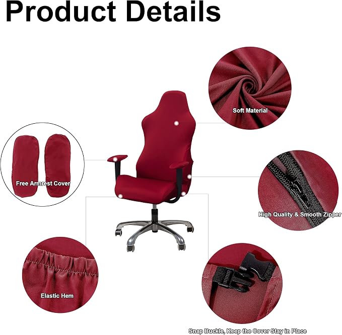 Funda Elástica para Silla Gaming WOMACO – Protector Reclinable con Volantes, Color Rojo