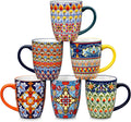 Juego de 6 tazas de café grandes Vancasso SIMI de 473 ml (16 oz) – Tazas de cerámica bohemia con asa, perfectas para latte, té, chocolate caliente, aptas para lavavajillas y microondas. Regalo ideal.