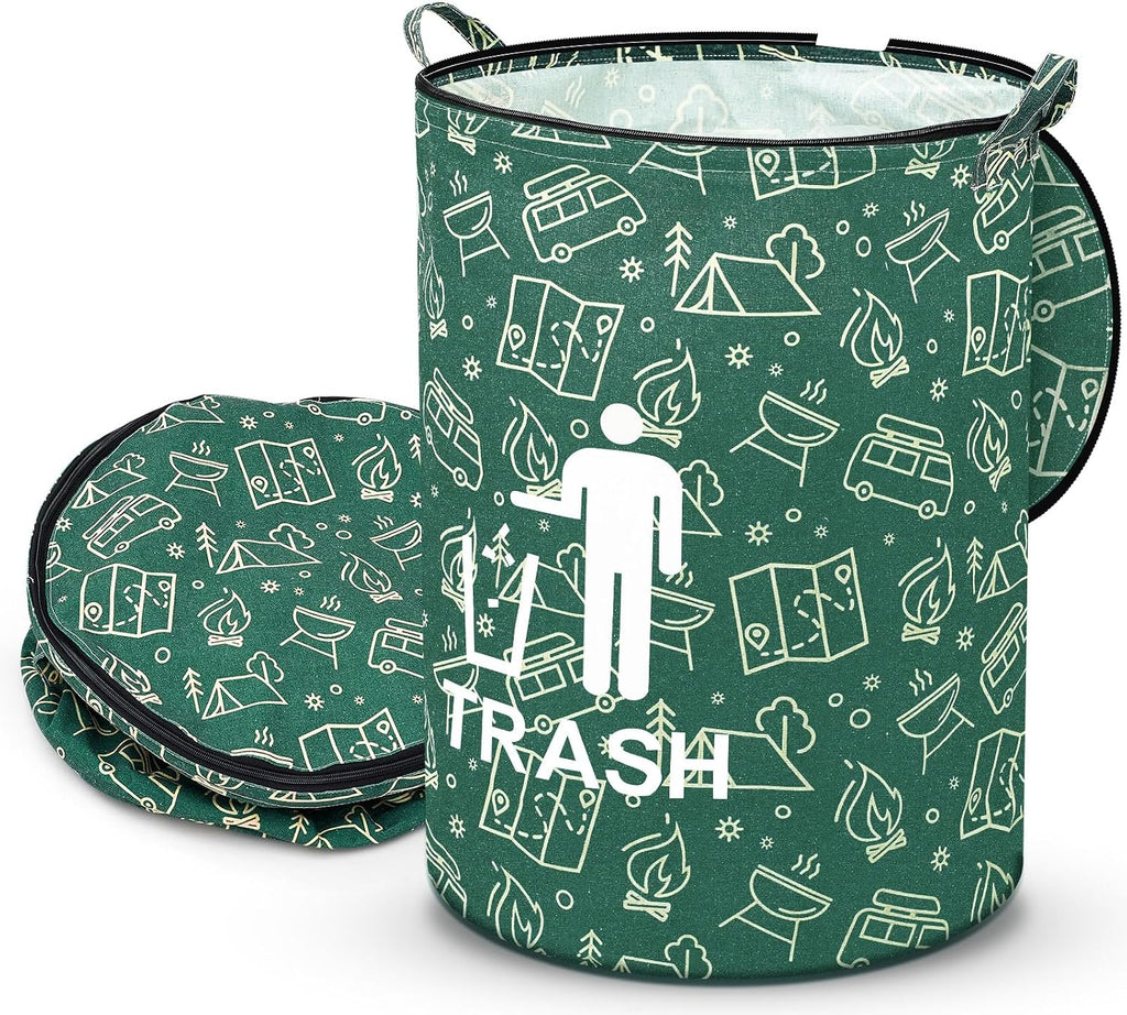 Memorywuu Paquete de 1 Cubo de Basura Plegable para Camping con Tapa con Cremallera, Contenedor de Almacenamiento Plegable, Cubo de Basura Portátil para Camping al Aire Libre, Residuos de Jardín en Caravanas (Estilo Basura)