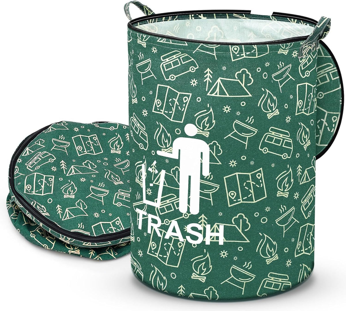 Memorywuu Paquete de 1 Cubo de Basura Plegable para Camping con Tapa con Cremallera, Contenedor de Almacenamiento Plegable, Cubo de Basura Portátil para Camping al Aire Libre, Residuos de Jardín en Caravanas (Estilo Basura)