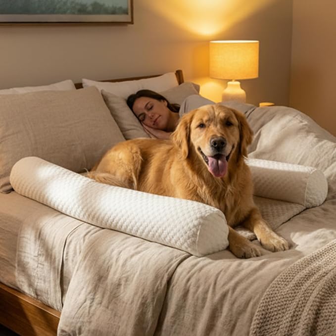 DenMate - La única cama para perros en la cama que va en tu cama principal para perros que aman dormir contigo. Ayuda a estabilizar el movimiento nocturno para que tú y tu perro duerman mejor juntos. Lavable a máquina.