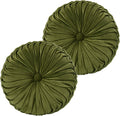 HIG Juego de 2 cojines decorativos plisados redondos de terciopelo verde