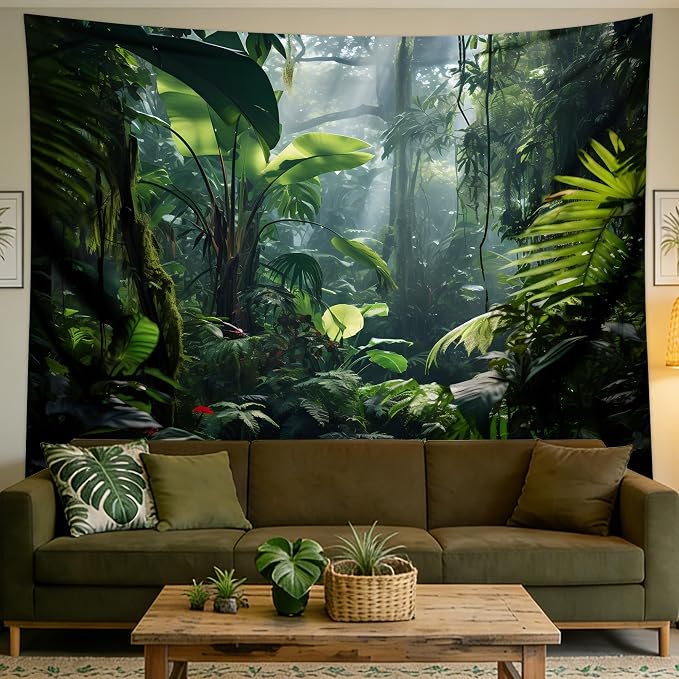Tapiz Decorativo QGHOT Selva Tropical XL | 78.7"x104" | Hojas de Palma Verdes | Arte de Pared para Dormitorio, Sala y Oficina