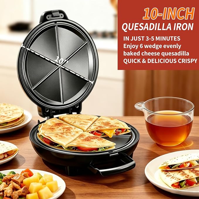 Maquina para Quesadillas Eléctrica 9.5" – 6 Porciones, Superficie Antiadherente y Seguro de Cierre