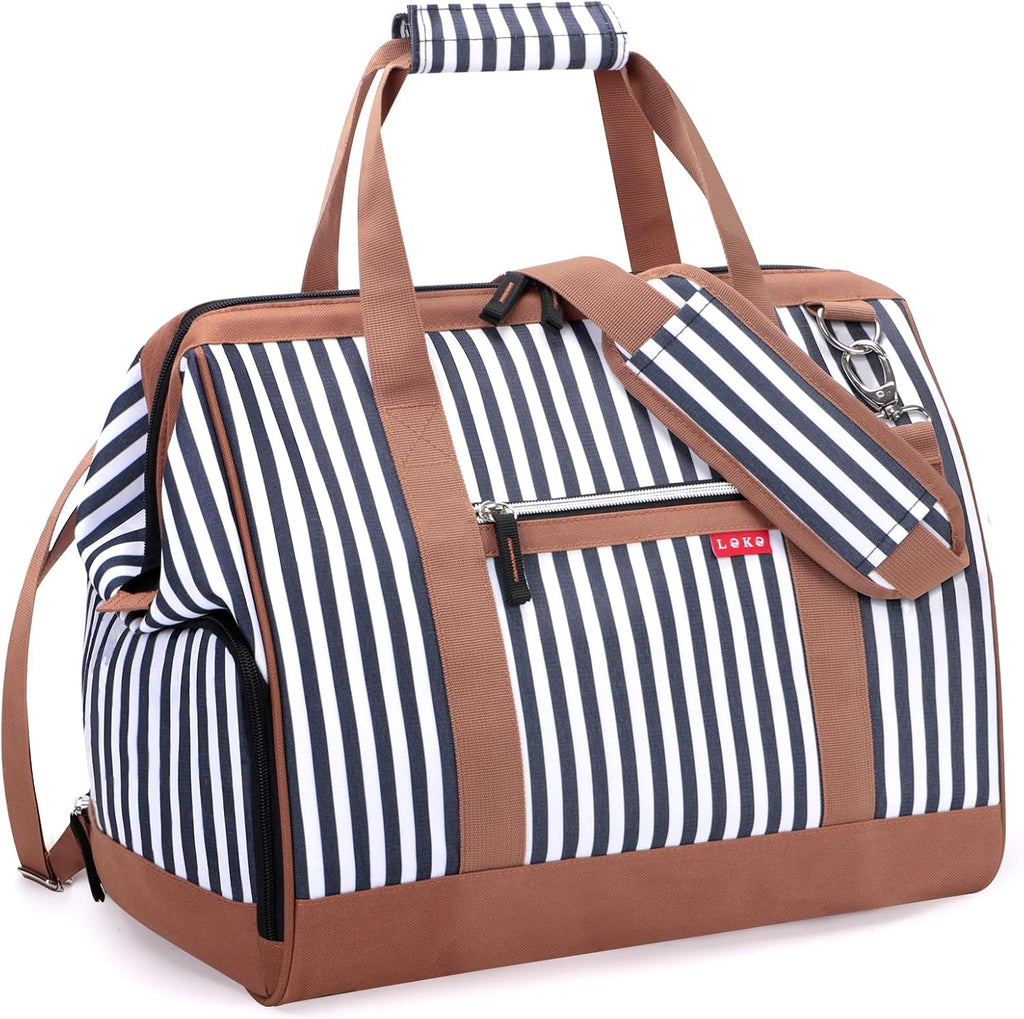 Bolsa Viaje Lekesky Mujer Bolso Fin de Semana Compartimento Zapatos 33L Almacenamiento Extra Grande Raya Azul