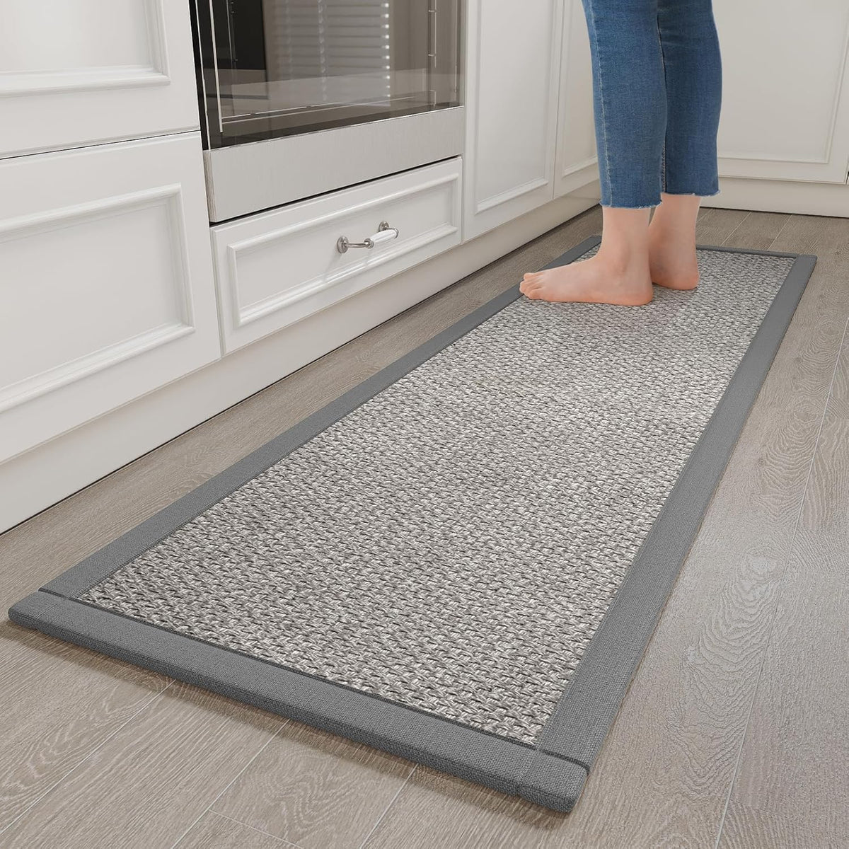 Tapete de Cocina Antideslizante Lavable 17x30 Pulgadas | Alfombra Absorbente Estilo Yute Café