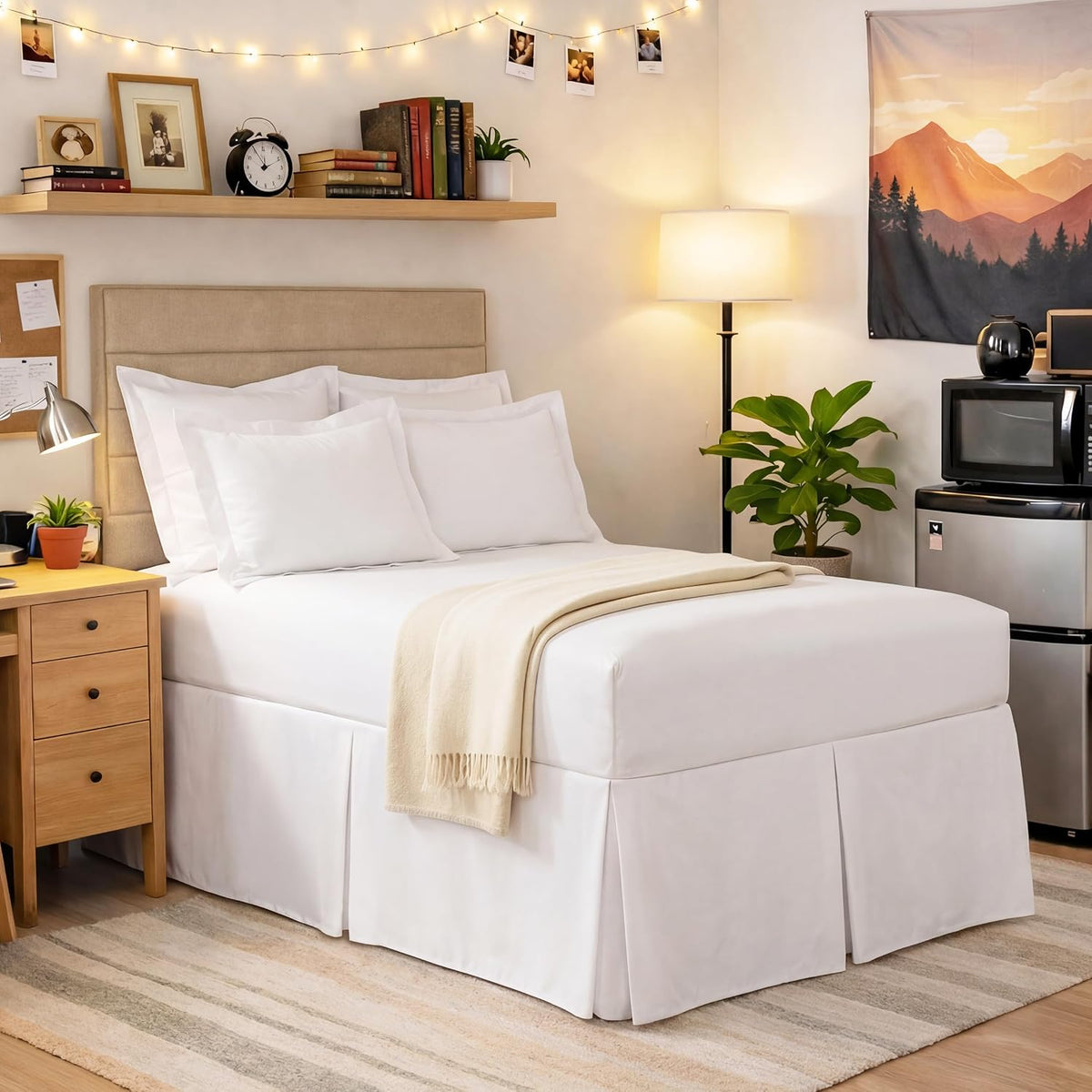 Faldón de Cama Spacemaker King Caída Extra Larga 21 Pulgadas – Elegante y Fácil de Colocar, Color Blanco para Dormitorios con Base Alta