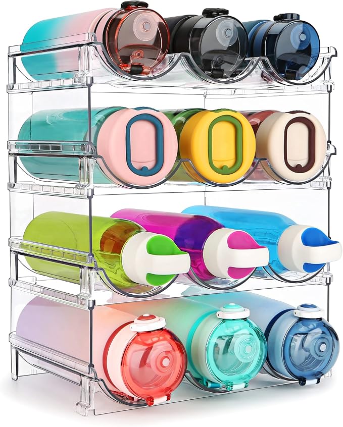 Organizador de Botellas de Agua Spospo – Set de 4 Estantes Apilables para Gabinete y Refrigerador