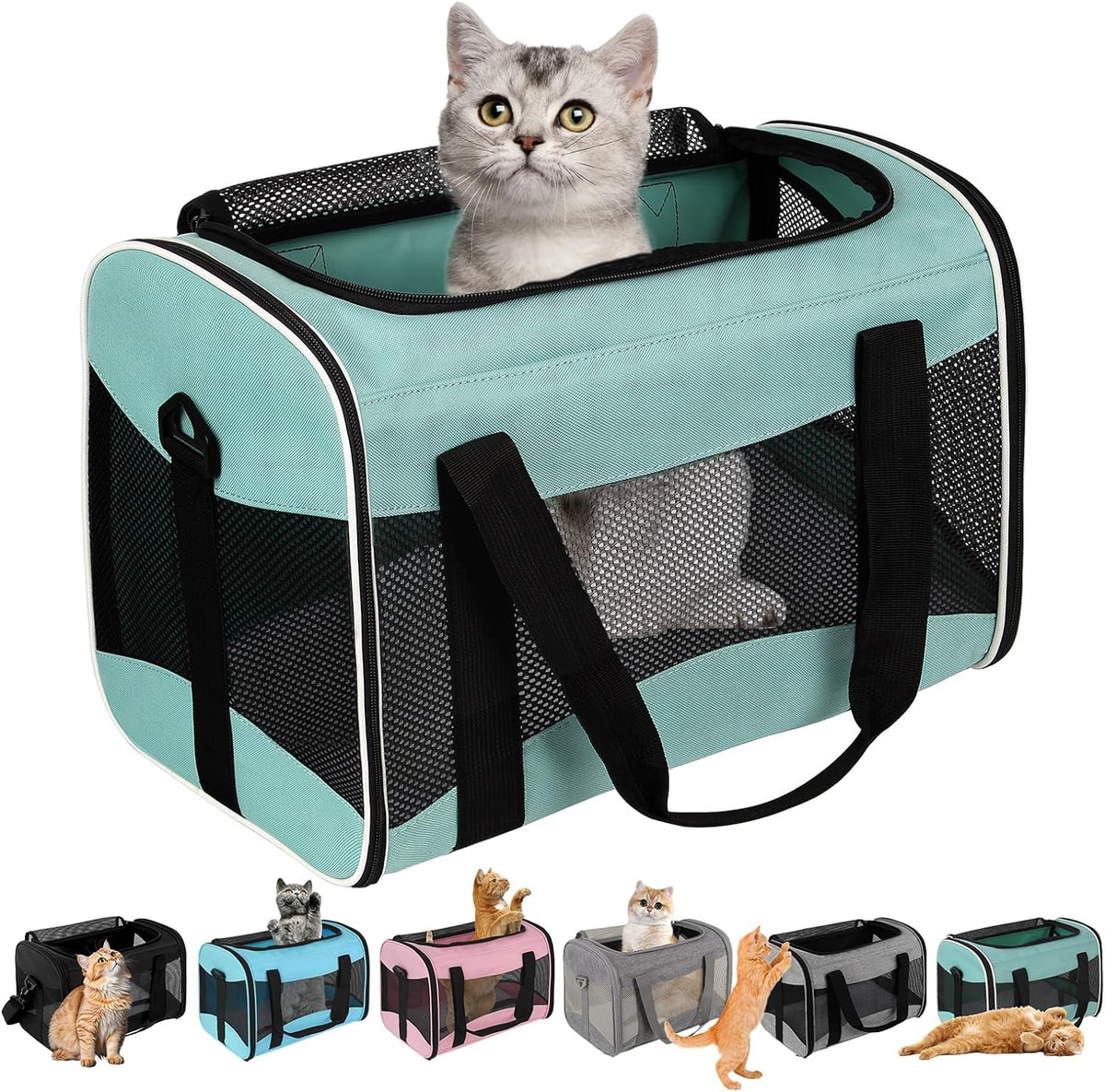 Bolso Transportador para Gatos y Perros | Aprobado por Aerolineas | Hasta 15 Lbs | Plegable 17x11x11 Verde