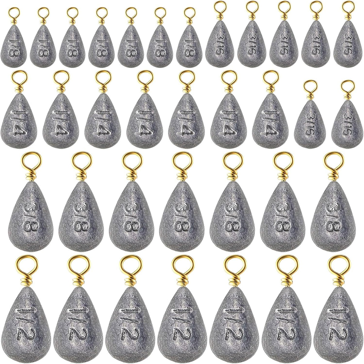 Los plomos de pesca Relaxgiant Bass Casting Swivel Bell Plkers con forma de gota para bagre, ideales para pesca en el océano, en agua salada y surf. (1 oz, 50 unidades/caja)
