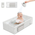 Bañera para bebé, bañera portátil con vaso de enjuague con estampado de gato, bañera plegable para baños pequeños, bañera para niños pequeños de 6 meses a 5 años, artículos esenciales de viaje para bebés en hoteles, camping y playa.