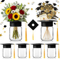 6 juegos de centros de mesa para graduación 2026, centros de mesa en frascos Mason con birrete de graduación con orificio para flores, decoraciones de mesa para la clase de 2026, artículos de fiesta de felicitación para la universidad y la escuela