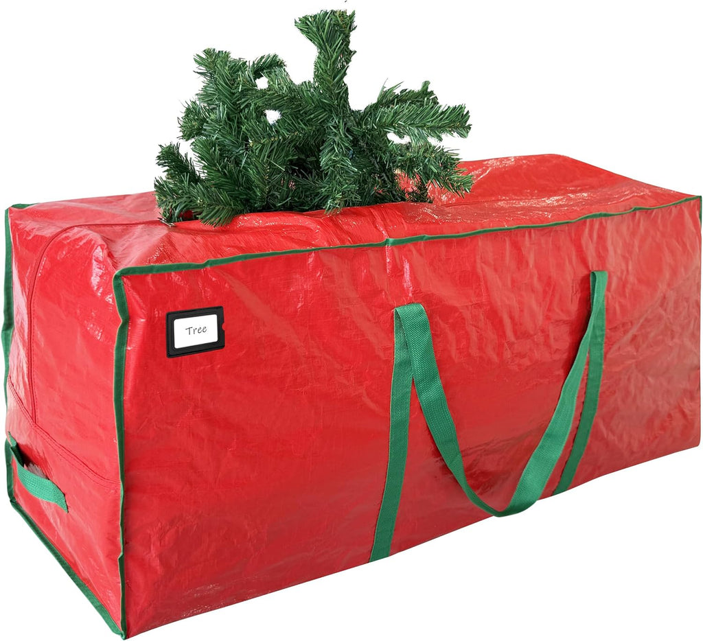 Bolsa de almacenamiento para árbol de Navidad Cosy Family de 2,74 m (9 pies) - Bolsa extragrande, resistente y duradera para árboles de Navidad artificiales con asas reforzadas y doble cremallera de amplia apertura - Roja