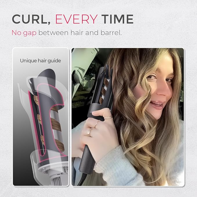 TYMO CurlPro Rizador Automático Giratorio 1" - Cerámico, Voltaje Dual, Gris