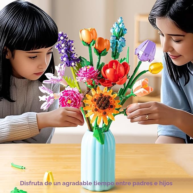 Sawaruita - Juego de bloques de construcción para mujeres adultas | 1006 Pcs Wildflowers with Vase Home Decor Gift, Mother’s Day, Valentine’s Day, Birthday Gift