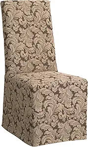 Funda para silla de comedor SureFit Scroll - Falda larga y lazos en la espalda, funda para silla de respaldo alto de ajuste relajado de longitud completa, perfecta para añadir acentos a tu comedor