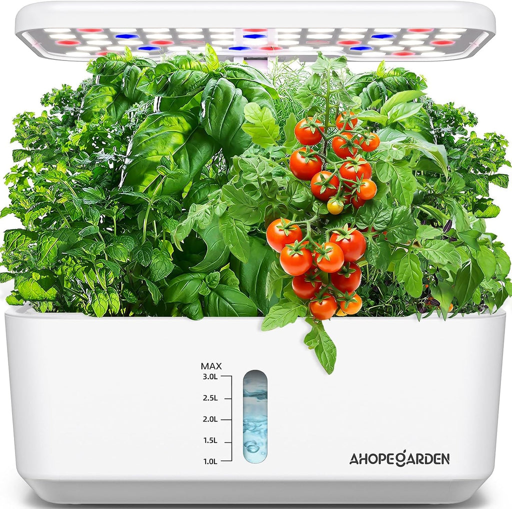 Sistema de cultivo hidropónico para jardín interior Ahopegarden: kit de germinación de plantas con 10 cápsulas, lámpara de cultivo de hierbas y hortalizas para encimera con luz LED - Maceta hidropónica para cosechar lechuga