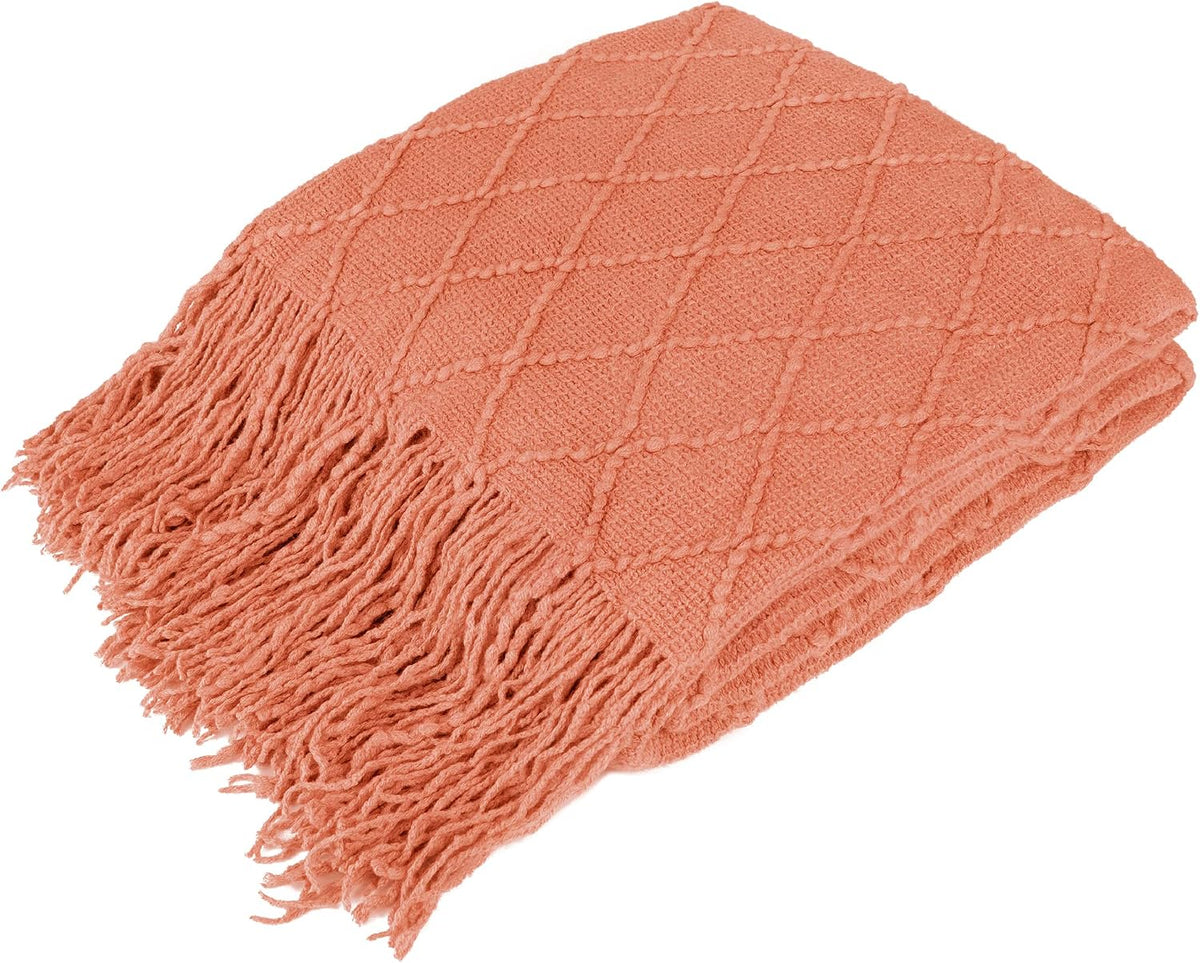 Manta de Punto PAVILIA 50x60" – Naranja Coral, Estilo Granja Bohémia, Para Sofá, Cama y Exteriores