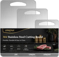 URMONA 3 tablas de cortar de acero inoxidable 304 para cocina, no se mancha ni desprende olores, bordes sin rebabas, aptas para lavavajillas, no tóxicas. Tablas de cortar S+M+L.