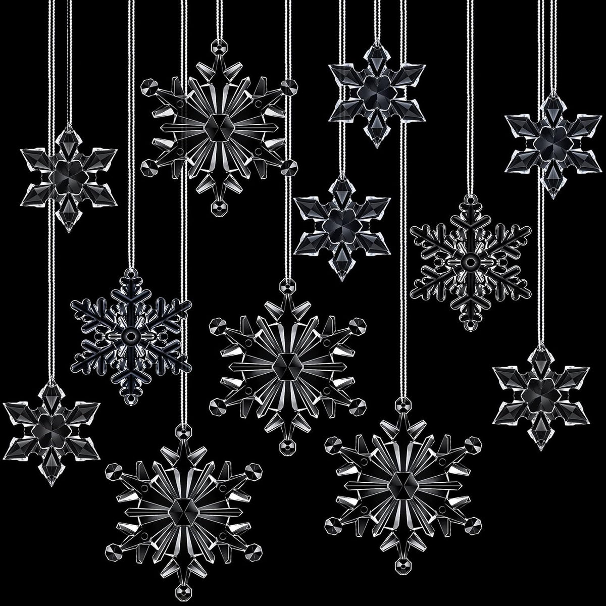 Blulu Adornos de Copo de Nieve 45 Pcs — Decoraciones Colgantes de Plástico Transparente para Árbol y Fiestas