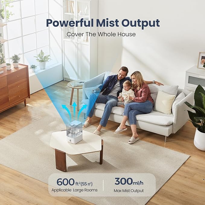 Humidificador Ultrasónico 6.5L | Niebla Fría | 50 Horas | Silencioso 28dB | Luz Nocturna | Blanco