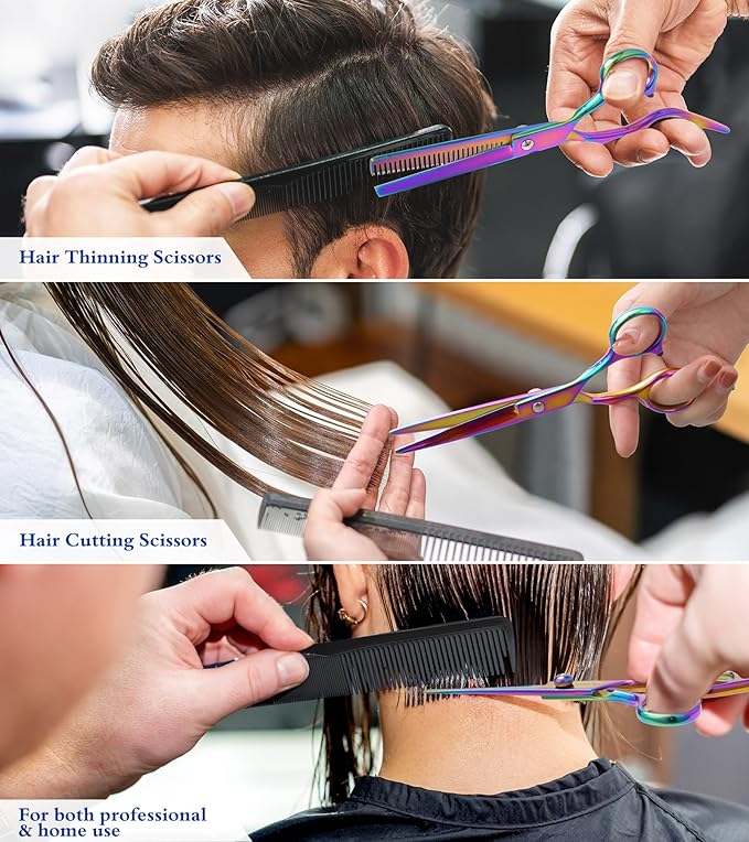 Kit de tijeras de corte de cabello, 9 piezas de tijeras profesionales de corte de pelo con peine, clips, nueva artesanía, juego de tijeras de adelgazamiento de peluquería de acero inoxidable