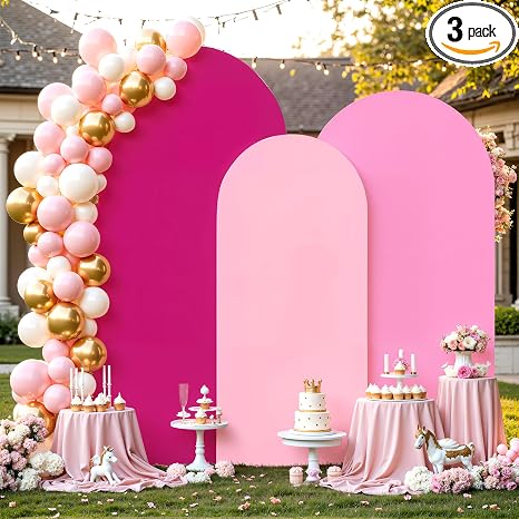 Juego de 3 fundas para telón de fondo de arco (6 pies, 5 pies, 4 pies) - Cubierta elástica de spandex premium para soporte de arco de telón de fondo para baby shower, boda, decoración de fiesta