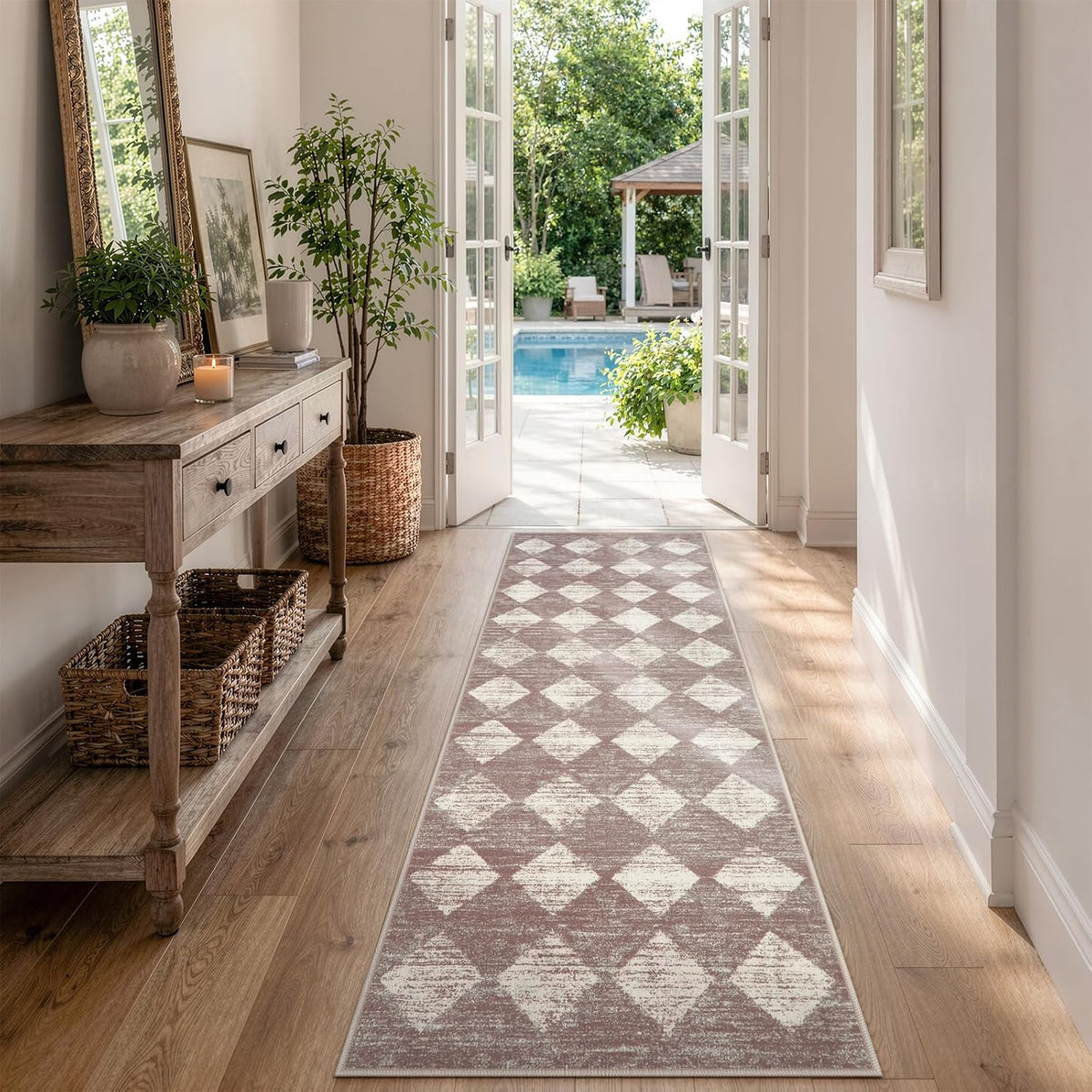 Alfombra Lavable Lahome Zelie 2x6 – Marrón, Diseño Marroquí, Pelo Corto Antideslizante para Cocina, Pasillo, Baño y Dormitorio
