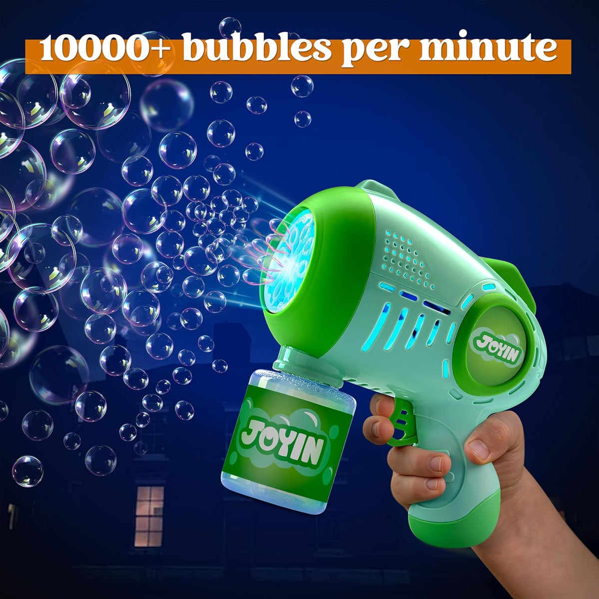 JOYIN 2 pistolas de burbujas para niños con 4 botellas de solución, ametralladora de burbujas automática con 8 agujeros para niños, adultos, juguetes de verano, rellenos para cesta de Pascua, regalo