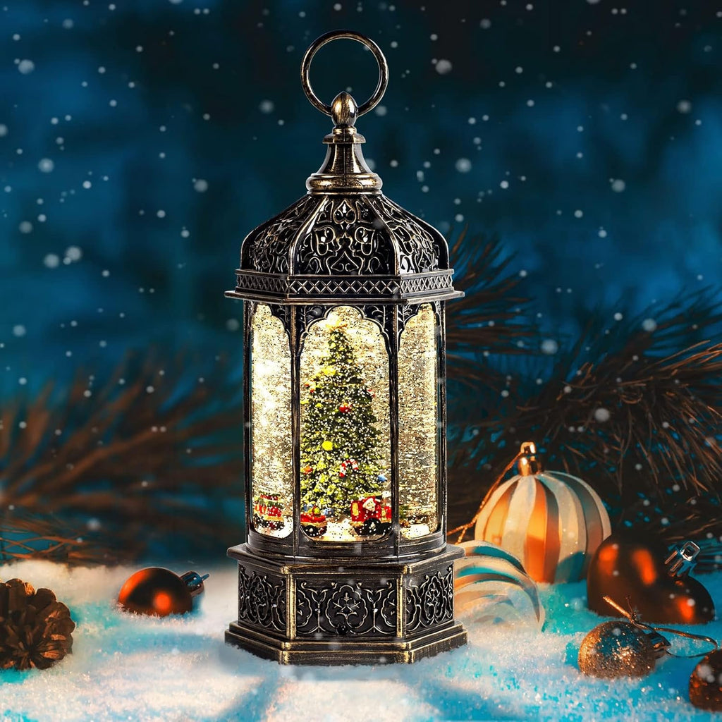 Bolas de nieve grandes, linterna navideña, tren a pilas con luces y sonidos, temporizador de 6 horas, decoración navideña para árbol de Navidad. 