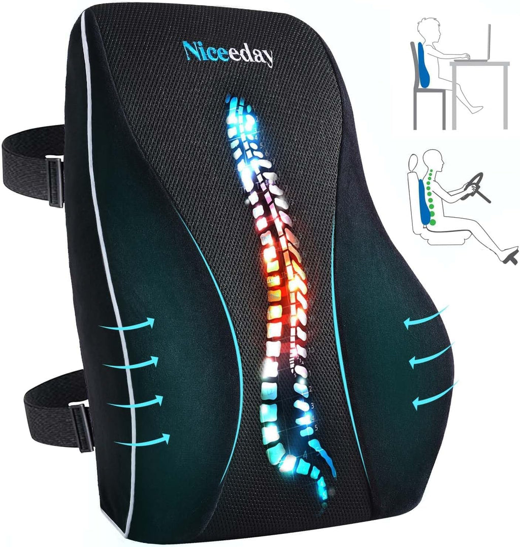 Niceeday Cojin de Soporte Lumbar para Silla de Oficina y Auto | Espuma Viscoelastica para Silla Gamer y Escritorio | Alivio de Dolor Lumbar, Ergonomico